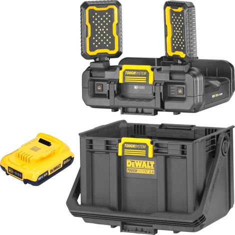 DeWalt DWST08061-1 Werkzeugbox mit integrierten Leuchten 395 x 352 x 255 mm ToughSystem 2.0 + 1x Akku 2,0 Ah - ohne Ladegerät