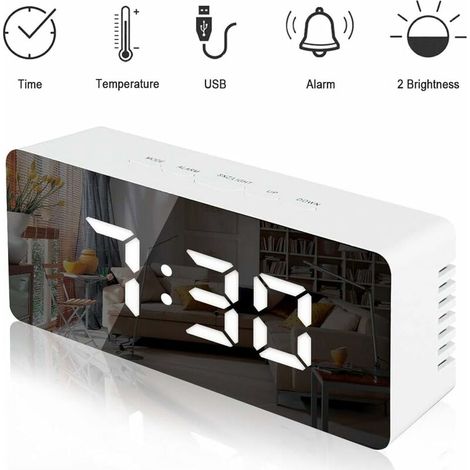 Battery Operated Alarm Clock Electronic Alarm Clock with Makeup Mirror, Date Display, Temperature, Snooze Kids Alarm Clock, Sleep Mode, Adjustable Brightness, Battery Powered(New Version) (1/4)