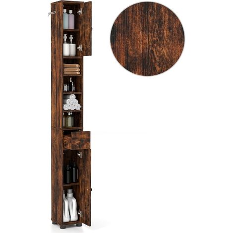 Mobiletto da bagno stretto con ripiani regolabili, cassetto