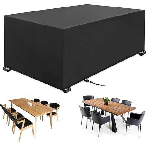 Copertura per mobili da giardino 220x120x80cm 420D Oxford Nero Copertura per tavolo da giardino rettangolare Telo di protezione Tavolo da giardino Mobili da esterno Impermeabile Antivento Anti-UV