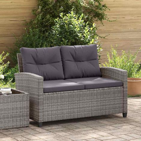 vidaXL Sofá de jardín 2 plazas y cojines ratán sintético gris 124 cm (1/5)