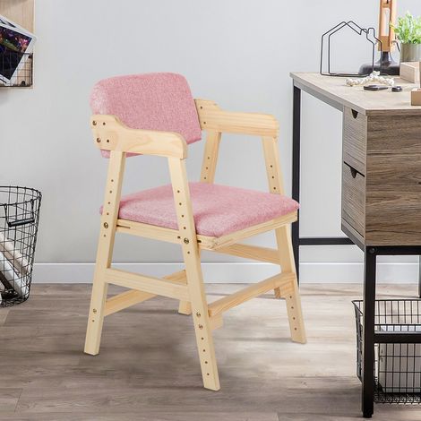 Hochstuhl aus Holz, Baby-Essstuhl, 6-fach höhenverstellbar, stabiler Stuhl, Sessel, Kinderbetreuung für Babys, Kinder und Erwachsene – Rosa (1/5)