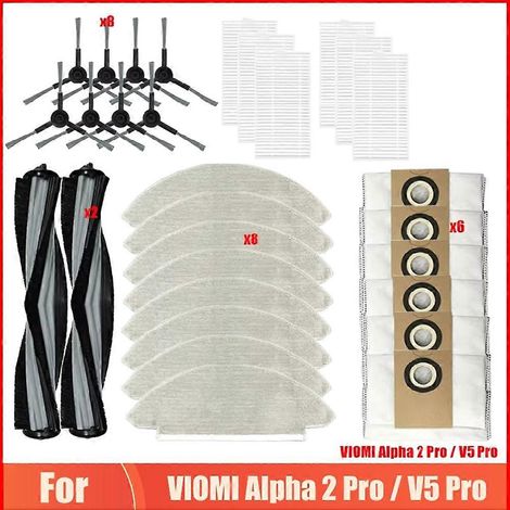 Filtre pour aspirateur brosse pour aspirateur Filtre de brosse pour aspirateur filtre de Viomi Alpha 2 Pro / V5 Pro Robot Aspirateur Roller Brosse Sac à poussière Serpillière Rags Side Brosse pièce dé (1/5)