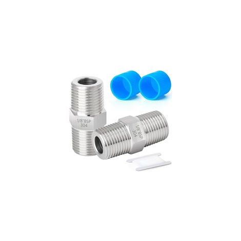 2 Stück 1/8" Außengewinde BSP x 1/8" Außengewinde BSP geschmiedete Sechskantnippelverbinder aus Edelstahl SUS 304 Rohrverschraubungen (1/5)