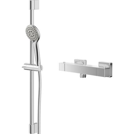 Quattro Polished Chrome Thermostatic Bar Valve Mixer Shower with Avon Shower Slide Rail Kit (1/5)