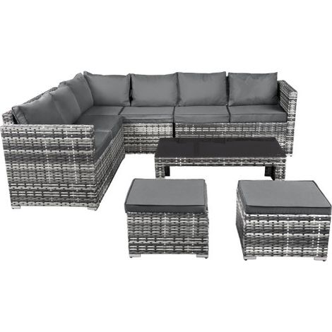 Garden Corner Sofa Set Rattan Sofa Outdoor Furniture with Coffee table 2 stools