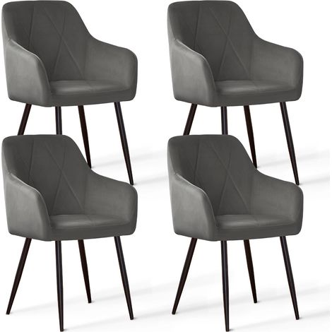 AINPECCA 4X Dining Chairs Set Faux Leather/Suede/Velvet Padded Metal Legs Armchair Home,GREY