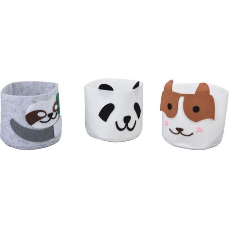 Lot de 3 pots en feutrine artisanaux forme d'animaux (panda, paresseux, chien) pour plantes miniatures, décoration intérieure (1/5)