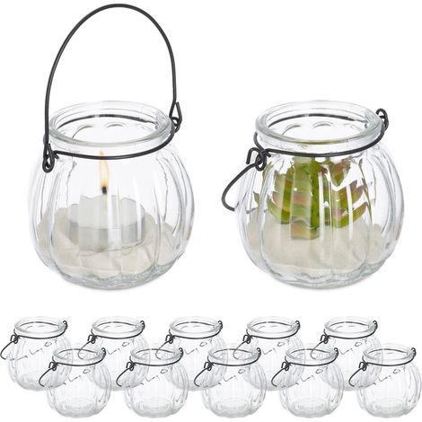 Lanterne portacandele in vetro trasparente, set da 12 per decorazioni