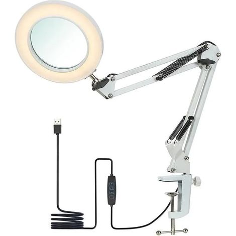 Lampe loupe à LED avec pince, Lampe de Bureau LED, Grossissement 10X,Bras en Métal Réglable,Dimmable Lumière pour (blanc) (1/4)