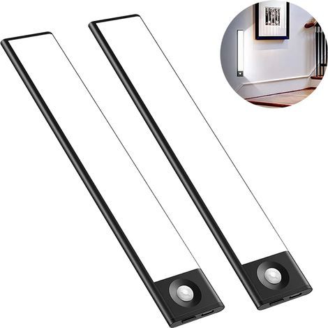 Set mit 2 wiederaufladbaren LED-Bewegungsmeldern für Küchenschränke, Kleiderschränke oder Treppen. Ultradünn und einfach unter Möbeln zu montieren. (1/5)