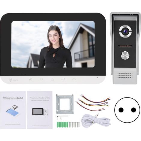 – Sonnette vidéo 7 pouces TFT-LCD – Interphone filaire Wifi avec vision nocturne – Moniteur déverrouillage à distance – Résolution 800x480 - 100-240VEU (1/5)