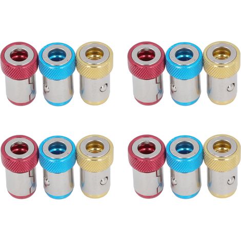 [JAMAIS UTILISÉ]Lot de 12 anneaux magnétiques pour vis, en alliage d'aluminium moleté, avec ventouse magnétique pour embouts de tournevis hexagonaux (rouge, jaune, bleu). (1/5)