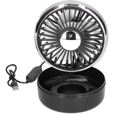 Ventilateur de voiture rotatif à 360° à une seule tête, trois vitesses, alimentation USB, noir et argent (1/4)
