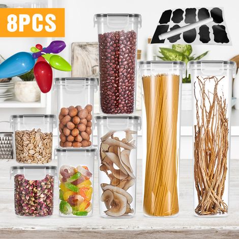 SWANEW Contenitori Alimentari per Cereali Set 8 pezzi Barattoli Ermetici per Alimenti Set Cucina Contenitori per Alimenti Plastica con Misurino Senza BPA Conservazione per Pasta Muesli.Riso.Farina (1/5)