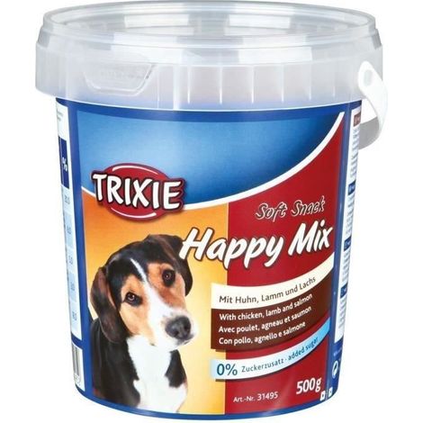 Friandises Happy Mix - Poulet, agneau, saumon Désignation : Happy Mix  Conditionnement : 500 gr Trixie 31495 (1/5)
