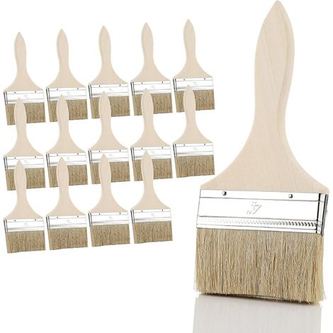 Lot de 14 pinceaux plats de 100 mm - Pour lasure, vernis - Large - Pour peinture, fournitures de peinture, teinture, colle, huile de bois, bricolage (1/5)