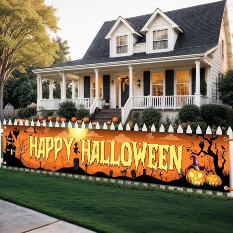 Bannière de jardin orange et noire de 120 x 20 pouces pour Halloween – Décoration extérieure pour Halloween et Summerween (1/5)
