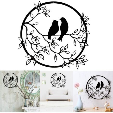 Sollbry Oiseau en métal sur une branche Ornement de jardin Arbre Tenture murale Décoration murale Art Panneau de jardin pour intérieur extérieur Décoration de la maison (30x30cm) (1/5)