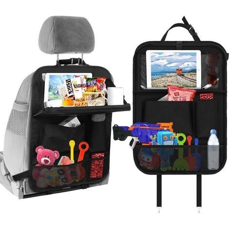 Organisateur Voiture Enfant,Protection Siège Arrière avec Pochette Transparente et Plateau Pliable pour Téléphone/iPad(Noir) (1/5)