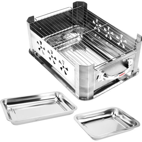 Grille de barbecue rectangulaire en acier inoxydable épais, ventilée, sans poignée, idéale pour griller le poisson au charbon de bois ou à l'alcool. (1/5)