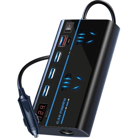 Inversor de corriente para coche de 200 W, de CC 12 V a CA 110 V, enchufe de carga para coche de 12 V, adaptador de corriente para coche, convertidor, adaptador inversor de corriente para coche con 4  (1/5)