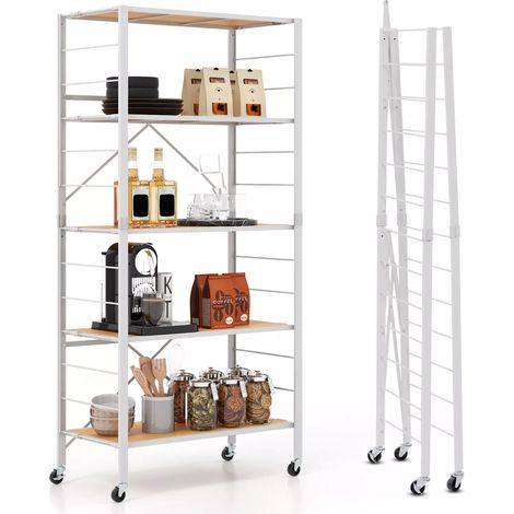 5-Tier Foldable Shelving Unit Storage Rack Metal Shelves with Detachable Wheels (1/5)