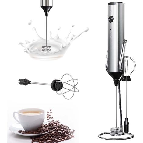 Mousseur à lait électrique à main, mousseur à lait portable avec 2 fouets en acier inoxydable, mousseur à lait rechargeable pour le matcha, le chocolat chaud et le cappuccino (1/5)
