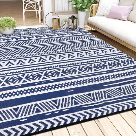 Tapis D'extérieur Réversible 240 x 300 cm, Bleu Plastique Durable Résistant aux UV Tapis de Camping pour Camping-Car (1/5)