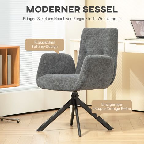 Gepolsterter Sessel, Akzentstuhl, modernes Design, drehbar, bis 120 kg belastbar, dunkelgrau (1/5)