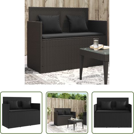 vidaXL Sitzkissen - Gartenbank mit Kissen Schwarz Poly Rattan (1/5)