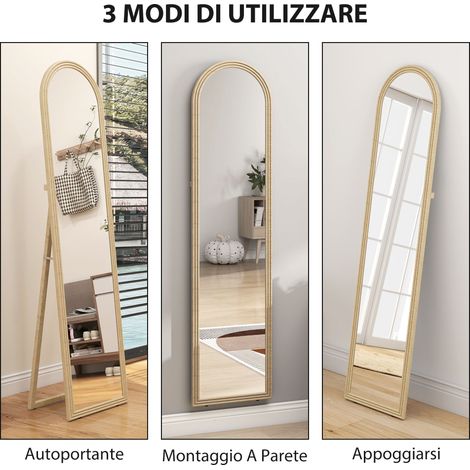 Miroir mural et sur pied pleine longueur, forme cintrée, trépied inclus, style pierre, beige, 40x160 cm. (1/5)