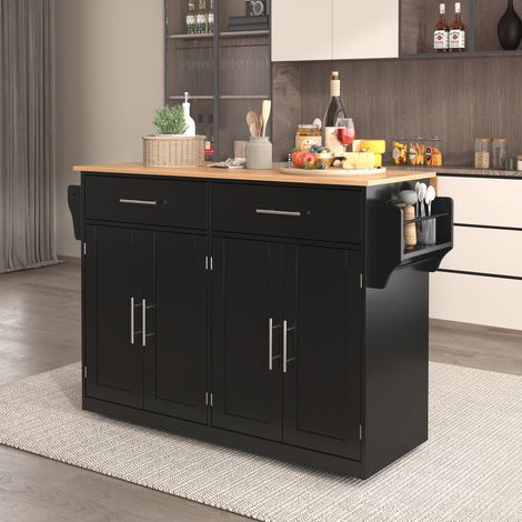 Desserte de cuisine 120x46-70x91cm - Chariot de service avec plateau rabattable, avec roulettes et pieds en bois - Noir (1/5)