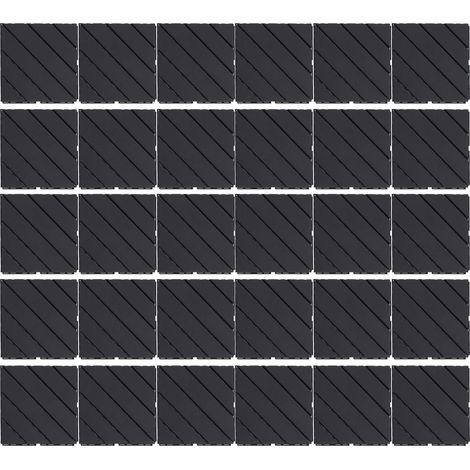 Lot de 30 dalles de terrasse emboîtables en plastique, imperméables, résistantes à la charge, antidérapantes et silencieuses, gris foncé. (1/5)