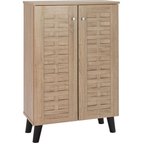 2 Door Shoe Cabinet Compact Storage Unit With Textured Panel Doors Oak - Cream (1/3)