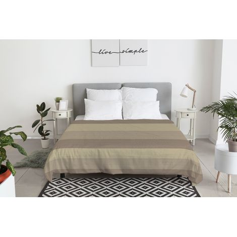 Copriletto 100 % Cotone Tinto In Filo Primaverile Estivo Prodotto Italiano Fasciato Marrone - Singolo