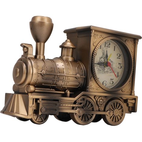 Réveil vintage style train rétro, décoration pour la maison ou le bureau, horloge de table. Modèle de train original. (1/5)