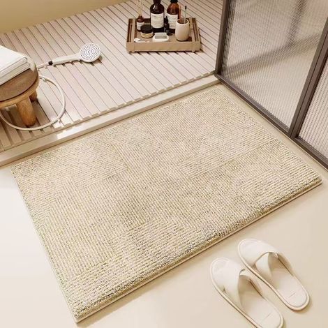 Tapis de bain marron, 40 x 60 cm, une pièce. Tapis moelleux et absorbant pour l'entrée de la salle de bain et des toilettes. (1/5)