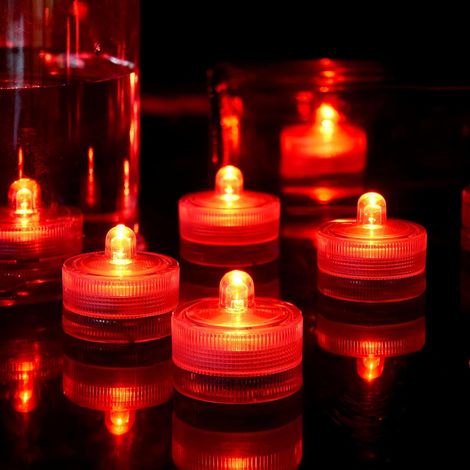 MINKUROW Led Luz Roja Impermeable Sin Llama Vela Luces De Té Bajo El Agua Piscina Luces Para Boda Hogar Jarrón Festival Fiesta Decoración 24 Piezas (1/5)