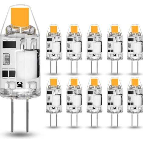 Pack of 10 G4 2 W LED bulbs - replaces 20 W halogen lamps - warm white 3000 K - 200 lm - 12 V AC/DC G4 - no flicker - dimmable [energy class F] (1/5)