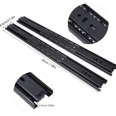 1 paire de glissières télescopiques à billes en acier laminé à froid de 45,7 cm (18 pouces) à 3 sections, noires. (1/5)
