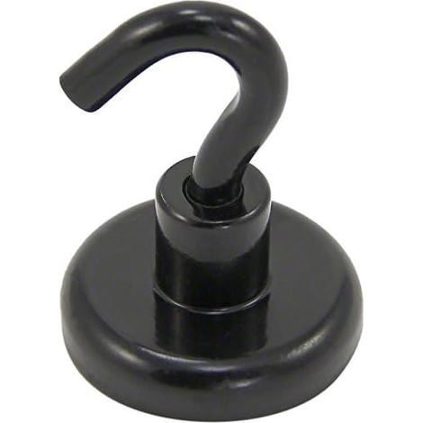 Aimant de Crochet Neodyme Peint en Noir Avec Crochet M6 Pour Refrigerateur, Tableau Blanc, Tableau D'Affichage, Classement Ou Bureau - 32mm de diametre x 42mm de Haut - 36,4kg (1/2)