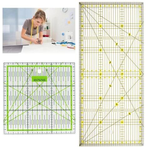 2 Pcs Regle Couture, 30 x 15 cm/ 15 x 15 cm Règle Couture Set, Regle de Couture avec Indications d'Angles, Acrylique Transparen Effacer l'échelle, Règles pour Patchwork, Couture et Quilting (1/5)