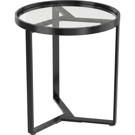 Table d'appoint ronde en verre trempé et métal géométrique, idéale pour petits espaces, salon ou chambre, plateau facile à entretenir, noir - CHICFURN (1/5)