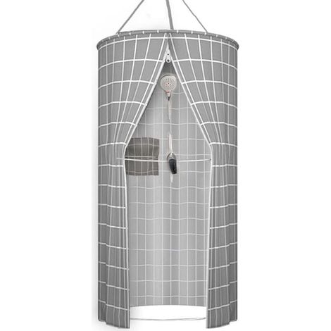 Rideau De Douche Double Fermeture Éclair Isolante en Polyester Circulaire Suspendu, Blanc, 39 inches x 79, Moderne, pour Salle De Bain (1/5)