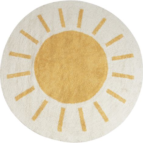 Alfombra infantil redonda de algodón con patrón decorativo beige claro y amarillo ø 140 cm Heart