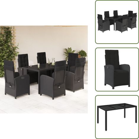Chaise de jardin inclinable - vidaXL Ensemble à manger de jardin coussins 7pcs Noir Résine tressée - Coussin de siège (1/5)
