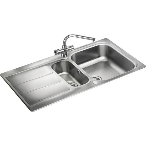 Rangemaster Glendale Kitchen Sink 1.5 Bowl Stainless Steel Inset FREE Waste Kit (1/4)