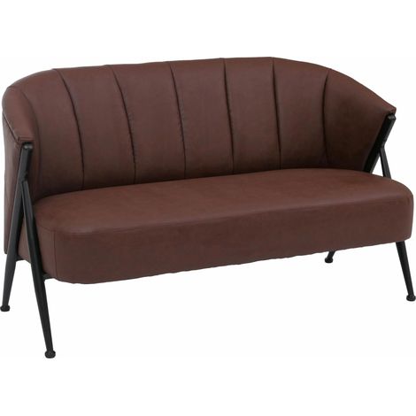Canapé 2 places canapé lounge rembourré style vintage industriel métal et simili cuir rouge rouille 040008997
