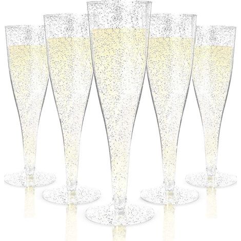 54 Pièces Flûtes à Champagne en Plastique, 150ml Paillettes D'argent Verres à Champagne Réutilisables Coupes à Vin de Fête à Tige pour Fêtes de Douche D'anniversaire Mariage Jardin (1/5)